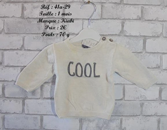 Sweat 1 mois Kiabi (41a-29)